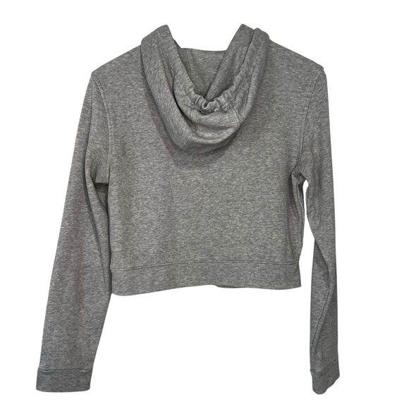 Adidas Cropped Hoodie Sweatshirt Womens Small Gray/Pink Logo - Picture 2 of 5